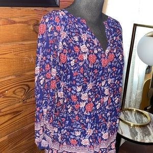 3/4 sleeve magenta blue floral top